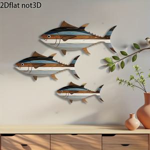 TEMU 3개 세트 목재 참치 벽 장식 - 재사용 가능한 해양 예술품, 홈, 오피스, 거실, 실내외 사용 - 복도, 정원, 바, 호텔, 카페, 학교, 휴일 장식에 이상적 - 완벽한 선물 아이디어, 홈 ,해안 디자인,해양 테마,내구성 있는 나무,장식 패널,홈 데코레이터