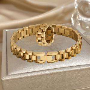 TEMU 2개 세트 남녀공용 럭셔리 멀티컬러 인터로킹 체인 팔찌 & 반지 - 두꺼운 질감 디자인, 내구성 강한 건 메탈 마감, 데일리 착용에 적합, 패션과 다재다능함 (생일, 기념일, 아버지의 날 선물 추천)|팔찌|반지|남자팔찌