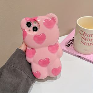 TEMU 심플 귀여운 하트 베어 카툰 폰 케이스, 충격 방지 기본 보호 커버, 스타일리시 내구성 풀바디 - 애플 아이폰 16/XR/11/12/13/14/15 플러스 프로 맥스 및 기타 모델 호환 - , 남자친구, 아내, 친구, 자신을 위한 완벽한 선물 - 사랑의 하트 디자인 핑크 베어 소재 485SC