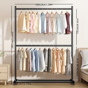 TEMU 가정, 발코니, 침실, 기숙사, 임대 집, 독립형, 두꺼운, 조립형, 다용도, 비전기식, 내구성, 공간 절약형 옷 건조대용 이중 레이어 메탈 옷걸이|빨래건조대