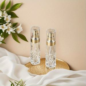 TEMU 2개입 50ml 골드톤 펌프 병 - 누수 방지 투명 유리 화장품 용기, 세럼·로션·용 내구성 휴대용 디자인, 일상 및 여행용 뷰티 보관, 우아한 스타일, 누수 방지 설계, 여행용 펌프 디스펜서, 액체 비누 분사기, 재미있는 비누 디스펜서, 손비누 디스펜서