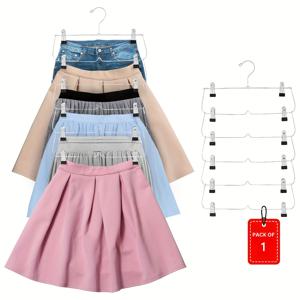 TEMU 12개의 튼튼한 클립이 있는 6단 메탈 스커트 행거 - 바지, 반바지, 스커트 및 레깅스용 공간 절약 옷장 정리대, 내구성 있는 방청 디자인과 360° 회전 후크, 최대 10파운드까지 견딜 수 있는 광택 마감, 옷장 공간 절약기 | 미끄럼 방지 클립, 의류용 행거|바지걸이