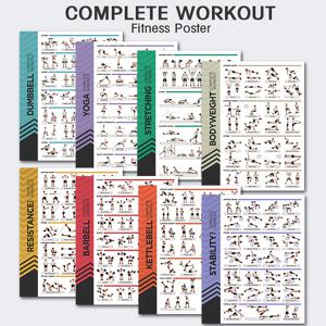 TEMU 8피스 피트니스 세트, 스트레칭 웨이트 트레이닝 덤벨 요가, 스태빌리티 볼, 바벨, 저항 밴드, 케틀벨 풀업 운동 가이드, 짐 장식, 홈 피트니스 포스터, 20.32x25.4cm 무테 컬렉션|덤벨|바벨