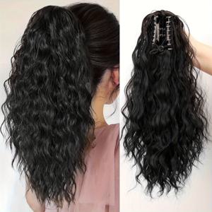 TEMU 클립인 워터 웨이브 포니테일 헤어피스 - 내열성 합성모발로 볼륨과 길이 추가, 데일리웨어, 웨딩, 파티용, 모든 라이트 베이지 톤에 어울리는 헤어 추가 (클립온 테일 헤어스타일)