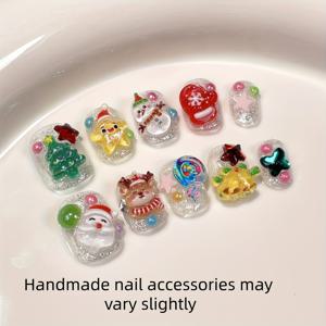 TEMU 10개 세트 컬러풀 수제 , 빨간 장갑, 순록, 별, 종, 사탕, 네일 디자인, 크리스마스 데일리 숏 스텝, 귀엽고 달콤한 인조 네일, 여성용, 네일 아트, 페스티브 매니큐어, 시즌 네일 스티커, 귀여운 인조 네일, 혼합 컬러 네일, 달콤한 에스테틱, 디테일한 네일 아트, 수제 인조 네일|네일스티커