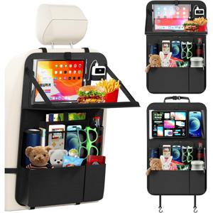 TEMU 2025년형 차량 뒷좌석 수납함 (태블릿 홀더 포함), SUV/자동차/트럭용 - 9개의 수납 포켓 및 테이블탑 특징 - 범용 사이즈, 섬유 재질 - 완벽한 크리스마스 및 할로윈 선물.