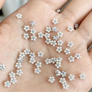 TEMU 50개 3D 플라워 네일 아트 라인스톤 - 5잎 화이트 & 비즈 DIY 매니큐어, 웨딩, 파티, 프롬 네일용 - 센시티브 베이지, 접착제/젤/폴리머 불필요, 쉬운 적용 네일 장식|네일아트|젤네일