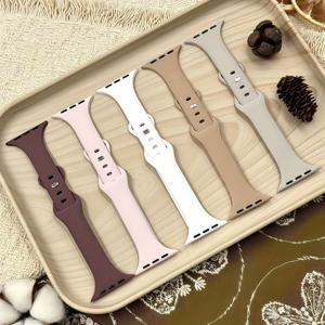 TEMU 5팩 울트라 소프트 스포츠용 실리콘 애플 워치 밴드 - 시리즈 10/9/8/7/6/5/4/3/2/Ultra & 38mm-49mm 케이스 호환 가능, 안전한 클라스프, 다양한 색상 (핑크, 화이트, 베이지, 브라운, 블랙) 남녀 공용, 스마트워치 액세서리, 유연한 손목 밴드, 피트니스 애호가를 위한 현대적인 스트랩