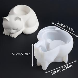 TEMU 1-구멍 고양이 캔들 홀더 몰드 - 귀여운 앉아있는 또는 잠자는 자세, 거울 마감 실리콘 몰드, 레진, 석고, 왁스, 점토용 - 비독성, 재사용 가능 - 홈 데코, 결혼식, 파티 장식 - 고양이 애호가를 위한 완벽한 선물, 수제 선물