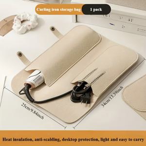 TEMU 1개 내열성 헤어 도구 보관 가방 - 여행용 펠트 정리 파우치 (보온 매트 포함), 컴팩트 케이스 (컬링 아이언, 스트레이트너, 플랫 아이언용), 헤어 드라이어 및 스타일링 도구 보관, 보온 기능, 헤어 액세서리 수납