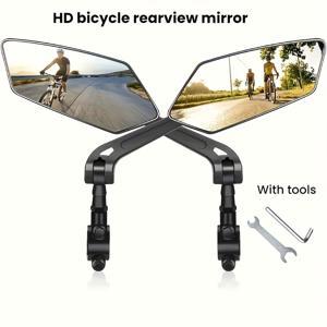 TEMU 자전거용 고화질 광각 후방 거울 1개 또는 2개 - 360도 조절 가능, 전기 스쿠터, 자전거 및 하이킹 펌프에 적합 - 내구성이 뛰어난 ABS 소재, 선명한 시야를 제공하는 블랙 직사각형 핸들바 거울|전기자전거|전기스쿠터