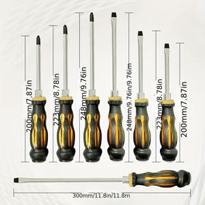 TEMU 7피스 방충 스크루드라이버 세트 - 크롬 바나듐 강철 자석 헤드 수동 펀칭 도구, 자동차 수리/기계 유지보수용, 긴 플랫 헤드 멀티펑션 임팩트 스크루드라이버, 자동차 도구 세트|슬릭 메탈릭 마감|내구성 있는 구조, 스크루드라이버 세트, 자동차 도구 기계공, 도구