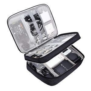 TEMU 2025 블랙 전자 가방 여행용 케이블 액세서리 가방 더블 레이어 전자 정리 휴대용 보관 케이스 (케이블, 코드, 충전기, 휴대폰, 어댑터, 보조배터리, 킨들, 하드 드라이브용)|보조배터리