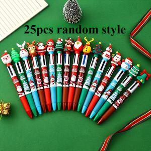TEMU 25개 신상 크리스마스 4색 볼펜 (샌타, 나무, 사슴, 눈사람 디자인) - 재미있는 교실 상품 및 선물, 선물, 파티 답례품, 재미있는 필기구, 축제 문구류, 리트랙터블 펜, 멀티컬러 펜, 신기한 문구류, 선물 쇼핑객, 크리스마스 필기구.