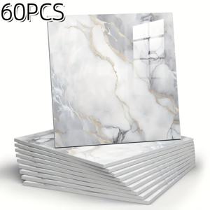 TEMU 60장 대리석 접착식 비닐 타일 - 대형 화이트 그레이 대리석 골드 베이닝, 광택 바닥 & 벽 패널, 주방, 욕실, 거실용 - 간편 설치 대리석 질감 (도구 불필요)|시트지