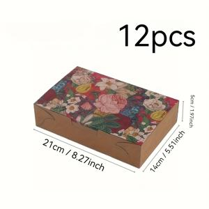 TEMU 12개 빈티지 플로럴 프린트 사각 디저트 상자, 8.27*5.51*1.97인치 플립 뚜껑 포함 - 쿠키, 페이스트리, 달콤빵, 파티 답례품 및 모임용 다용도 크라프트 종이 페이스트리 용기