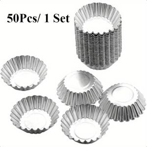 TEMU 50개 세트 헤비듀티 알루미늄 미니 타르트 팬 - 논스틱 스택 가능한 베이킹 몰드, 홈이 있는 가장자리 & 중앙 컵, 에그 타르트, 컵케이크, 머핀용 - 상업용/내구성 있는 파이 틀, 쉬운 탈형