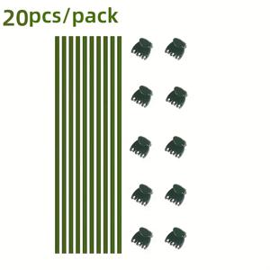 TEMU 20개 유연한 정원 지지대 세트, 구부릴 수 있는 디자인, 40.1cm 실내/외용 식물 지지대 및 클립 - 다양한 식물 유형에 적합. 꽃, 난초, 모란, 장미; 화분 담쟁이덩굴, 덩굴 식물을 위한 이상적인 액세서리 – 녹색 식물을 지지하는 내구성 있는 플라스틱 정원 도구, 꽃 애호가,실내 가드닝