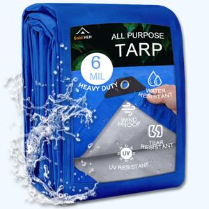 TEMU 특대형 고강도 방수 타포린 - 6 Mil 두께 UV 저항 및 찢김 방지 플라스틱 타프 (그로밋 포함), 120x160인치/400cm, 160x200인치/400x500cm, 200x240인치/500x600cm, 야외 쉘터, 캠핑, 비상 비 덮개, 내구성 있는 구조, 투명 타프, 방수천막|텐트