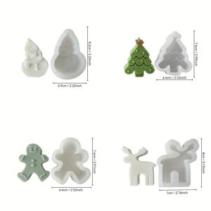 TEMU 4개 크리스마스 실리콘 양초 몰드 세트 - 재사용 가능, 부드럽고 분리하기 쉬운 공예 몰드 (아로마테라피 양초, 수제 비누, 석고 장식용) - 나무, 인형 빵, 눈사람, 사슴 디자인 특징 - 완벽한 선물