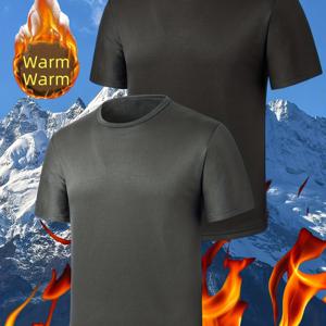 TEMU 2개 세트 핏감 좋은 숏 슬리브 두꺼운 플리스 라운드넥 상의, 가을 겨울 캐주얼 숏 슬리브 스포츠 러닝웨어, 플리스 안감 핏감 좋은 상의, 캐주얼 웨어,가을 러닝,세련된 디자인,반팔 셔츠,두꺼운 원단,포근한 원단,레이어링 피스,운동용 탑,체육관 애호가