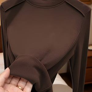 TEMU 여성용 슬림핏 긴팔 티셔츠 - 코리안/스타일 레이어링 탑, 베이지/브라운/블랙/네이비/그레이 - H-라인 실루엣 내부/외부 착용, 봄/가을 베이스 레이어, 캐주얼에서 드레시까지 스커트/재킷과 조화 (-영감)