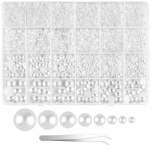TEMU 1 박스 화이트 반원 모양 모조 진주 주얼리 제작 키트 (핀셋 포함) - 8가지 사이즈, 플라스틱 반구형 비즈 (공예, 네일, 메이크업, 신발, 휴대폰 케이스용)