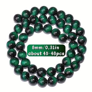 TEMU TTUIJI 그린 타이거 아이 글라스/합성 보석 비즈 - 6mm/8mm/10mm 대형 마블 타이거 아이 효과 구형 루즈 비즈, 주얼리 제작, DIY 공예, 목걸이, 팔찌, 귀걸이용 - 자연스러운 타이거 패턴 (마블 느낌)