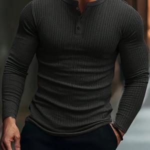 TEMU 남성용 긴팔 티셔츠 - 버튼 앞면 클로저, 클래식 칼라 셔츠 (오피스, 데일리 & 포멀 웨어) - 비침 없는 원단 - 가을 레이어링 필수템, 오피스룩, V넥 디자인, 튼튼한 구조, 다용도 상의, 프로페셔널 남성