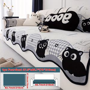TEMU 1개 블랙 & 화이트 고양이 패턴 소파 쿠션 커버 & 반려동물 친화적 소파 - 샤넬 패브릭 소파 패드, 퀼팅 엣지, 세탁기 사용 가능, 1/2/3/4인용 소파 및 섹셔널 소파용 (커버 분리 불가)|쿠션커버|소파패드
