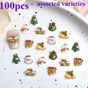 TEMU 100개 크리스마스 레진 공예 키트 (네일 아트 귀걸이 & 액세서리 포함) - 축제 트리, 벨, 화환, 눈꽃, 사탕 막대, 젤리브레드 하우스, 사슴, 크리스마스 공예