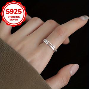 TEMU 스털링 실버 더블 레이어 라이트 럭셔리 니치 디자인 여성 반지, 패션 개성 오픈 링, 뮤직 페스티벌, 이스터 파티, 데일리 웨어, 휴가용, 링,정교한 장인 정신,가벼운 반지, 링,독특한 반지,패션 애호가