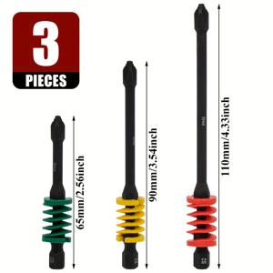 TEMU 3개 미끄럼 방지 자석 드라이버 세트 - 고탄성 강철 육각 헤드 비트, 광택 마감, 방진 및 방수, 65mm/90mm/110mm 십자 헤드 드릴 비트 (사무실, 가정, 실내 및 건설용), 드라이버 세트, 실내 공구