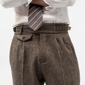 TEMU 남성용 라이트 비즈니스 포멀 이탈리아 스타일 하운드투스 드레스 팬츠 - 하이웨이스트 클래식 테일러드 트라우저, 벨트 루프 & 포켓 포함, 솔리드 브라운/블랙/베이지, 사무실, 결혼식, 회의용 (세탁기 사용 가능)|남자벨트