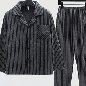 TEMU 가을 겨울 남성 파자마 세트, 보온 멋진 수면복, 한국 스타일 슬림핏 긴팔 가디건과 바지 파자마 포켓 포함, 부드럽고 편안한 프린트 남성 라운지웨어