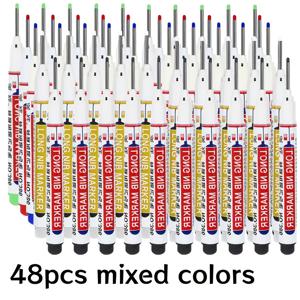 TEMU 48개 대용량 긴 뾰족 펜 - 속건성 유성 잉크, 깊은 구멍 마킹 및 블렌딩을 위한 가는 팁 | 흰색/빨간색/검은색/파란색/녹색, 목공 및 욕실 사용에 적합, 라벨용 마킹 펜, 건축 라인 마킹, 마킹 튜브 넥