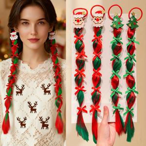 TEMU 2/4개 크리스마스 헤어 액세서리 크리스마스 트리 여성용 컬러풀 가발 스크런치 스위트 쿨 복싱 브레이드 스위트 가발 브레이드, 휴일 헤어 장식,크리스마스 파티 웨어, 스타일,귀여운 스크런치,반짝이는 원단,가벼운 가발,땋은 가발,축제용 헤어 타이,선물 찾는 이들,여성 패션