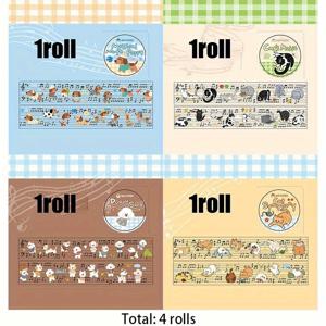 TEMU 귀여운 고양이와 강아지 펫 디자인과 음표가 있는 4롤 테이프, Cute Pets Music 시리즈 일부. 불릿 저널링, 다이어리 장식, 선물 및 카드 꾸미기에 완벽합니다, 저널 장식,다이어리 장식,음표 패턴,기발한 장식,고품질 테이프,크래프트 테이프,접착 스티커,선물 주는 사람들,공예 애호가