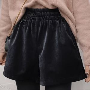 TEMU 여성용 벨벳 안감 반바지 | 캐주얼 루즈핏, 포켓 포함, 야외 활동 및 따뜻함|반바지