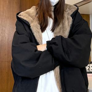 TEMU 여성용 우아한 플러시 겨울 후드 자켓 - 두꺼운 루즈핏 H라인 실루엣 코트, 전체 지퍼 프론트 클로저 & 우산 밑단, 추운 날씨용 따뜻한 아우터웨어, 드레스/스커트/팬츠와 함께