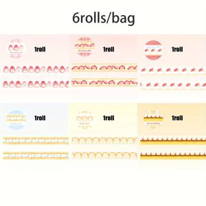 TEMU 6롤/봉지 귀여운 딩동 케이크 시리즈 글리터 와시 테이프 - 반짝이는 테두리 - 스크랩북, 저널링, 플래너, 폰케이스 & 학용품 - DIY 공예, 장식 테두리, 선물 포장용 종이