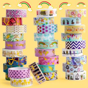 TEMU 30개의 골드 호일 와시 테이프 - 15mm 폭 귀여운 마스킹 테이프, 스크랩북, 버킷 저널, 플래너, 예술 및 공예용