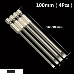 TEMU 4/6개의 평평한 머리 스크류 드라이버 비트 세트, 50mm/75mm/100mm/150mm 자력 머리 슬롯드 스크류 드라이버, 전동 드라이버 도구 S2 강철 1/4인치 샨크 빠른 교체