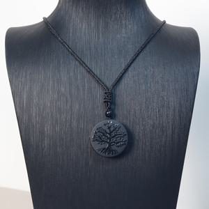 TEMU 남성용 천연 흑요석 생명의 나무 펜던트 목걸이와 피라이트 스톤