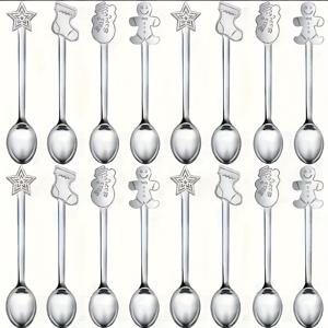 TEMU 16개, 스테인리스 스틸 크리스마스 테마 미니 커피 스푼, 디저트 스푼, 기계 세척 가능, 주방, 레스토랑, 크리스마스 파티에 적합