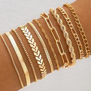 TEMU 고풍스러운 & 심플한 아연 합금 체인 링크 패션 액세서리 - 빈티지 스네이크 본, 비행기, 자물쇠, 비틀린, 넓은 금속 스택 가능한 팔찌 10개 세트, 일상 착용, 선물, 파티, 데이트에 다양하게 어울리며 모든 계절에 활용 가능