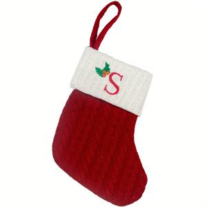 TEMU 1개 유럽 스타일 니트 크리스마스 양말, 자수 알파벳 - 폴리에스터, 클로버 테마, 축제 분위기 홈 & 파티 장식, 가족 및 친구를 위한 이상적인 선물