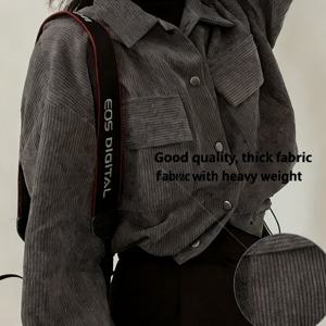 TEMU 한국식 시크 빈티지 라펠 숏 드로스트링 긴팔 셔츠 탑 코듀로이 루즈 아우터웨어 여성용|블라우스|셔츠|여성의류