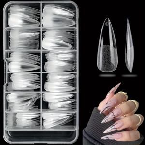 TEMU 120개 스틸레토 아몬드 모양 프레스 온 네일 - 반 매트 젤 아크릴 인조 손톱, 12가지 사이즈 긴 네일 DIY용, 검정색 매트 네일 익스텐션, 손 & 발용, 네일 아트 액세서리, 투명 보관함