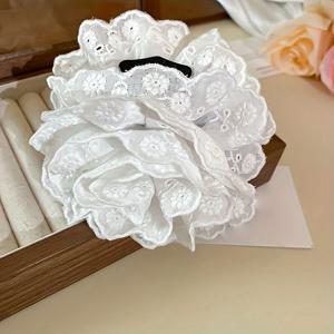 TEMU 1개 우아한 아크릴 레이스 로즈 헤어 클립 - 달콤한 꽃 디자인, 대형 크기, 단색, 여성을 위한 세련된 헤어 액세서리